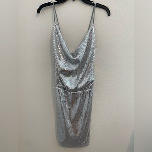 Kendall + Kylie Metallic Silver Backless Sequin Mini Size 8/10